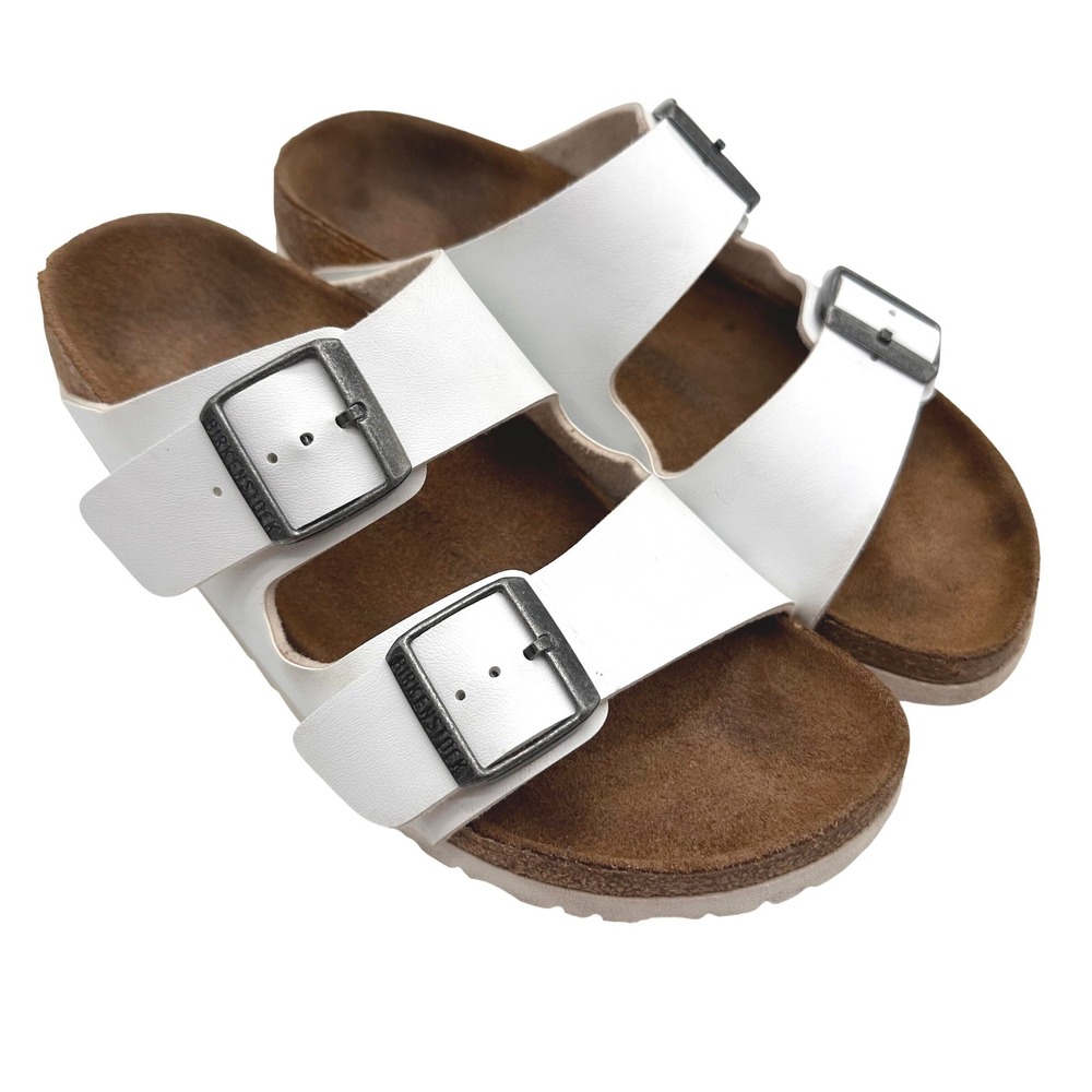 Birkenstock Arizona White Birko-Flor Two Strap Buckle Sandals Womens 38/8-8.5